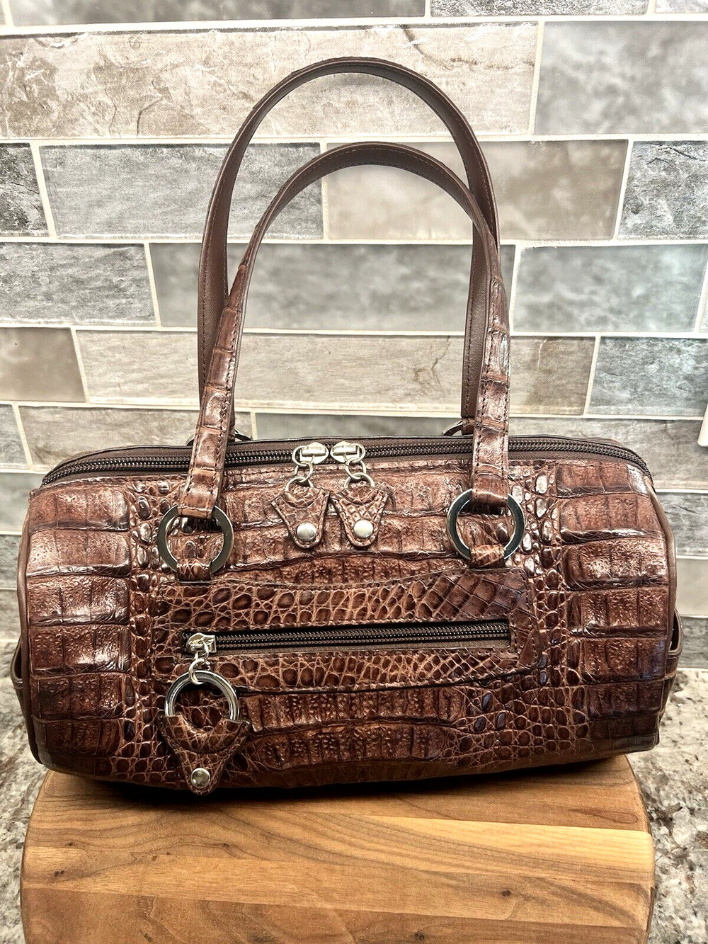 Vintage RIVER Genuine Alligator Skin Rectangular Shoulder Bag Handbag Unique